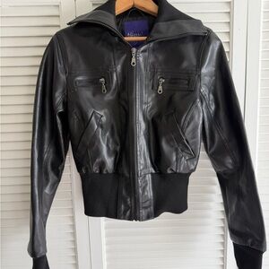 Miley Cyrus & Max Azria Black Faux Leather Jacket size Medium